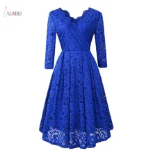 Элегантный бордового цвета с цветочным рисунком кружевное короткое вечернее платье с v-образным вырезом с короткими рукавами трапециевидной формы вечерние свадебное платье; robe de soiree