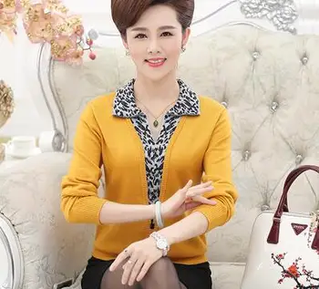 

2020 middle and old autumn and winter knitted sweater middle-aged mother wearing long-sleeved collar shirt shirt