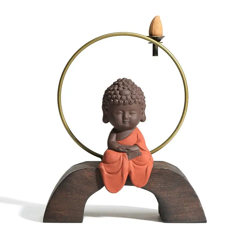 

Traditional Smoke Waterfall Incense Burner A little Monk Buddha Backflow Incense Burner Incense Cone Sticks Holder Home Decor