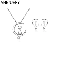 ANENJERY set di gioielli in argento Sterling 925 orecchini a forma di gatto con luna carina per regalo ragazza donna