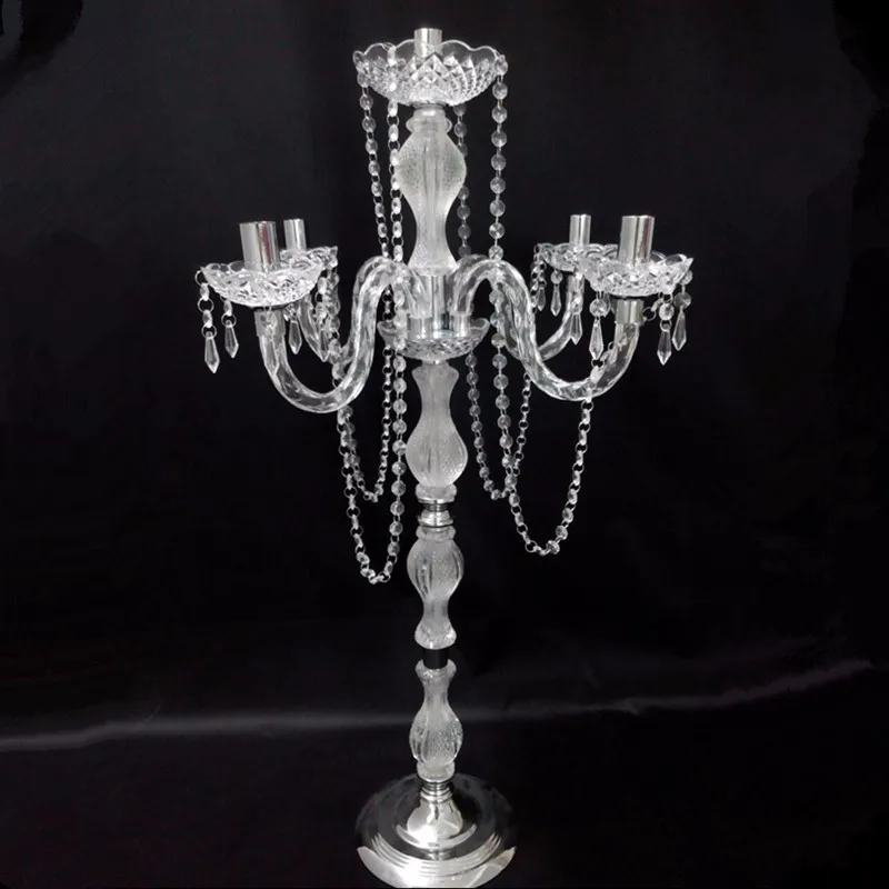 90cm Tall Acrylic 5 arms crystal candelabras with pendants wedding