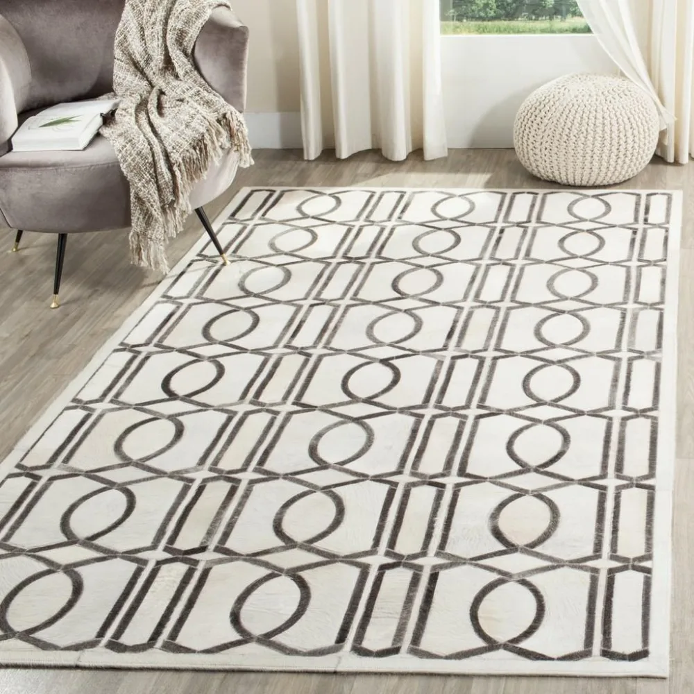 Ivory / Grey Natural Hide Patchwork Rug Genuine Cowhides Rugs Hand