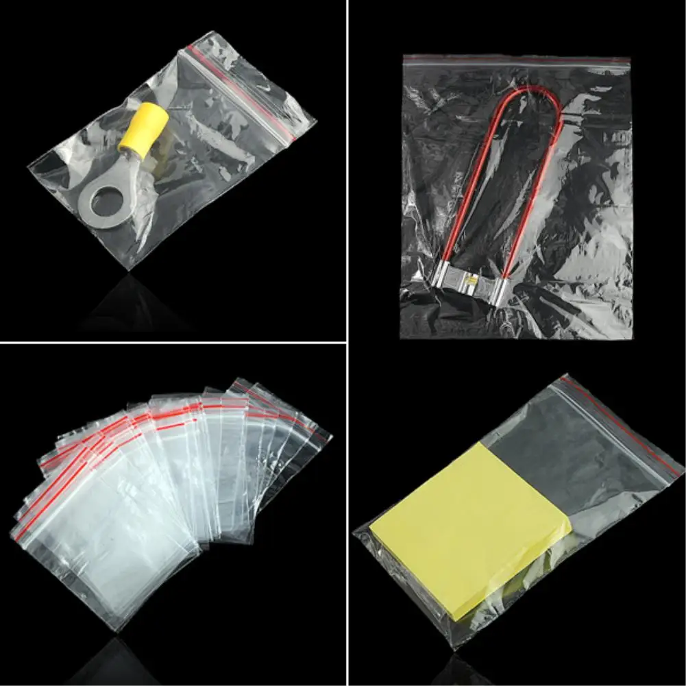 

WITUSE 100pcs Clear Bag Resealable Plastic Bag Red Grip Self Press Seal Resealable Zip Lock Plastic Packaging Bags Jewelry Pouch
