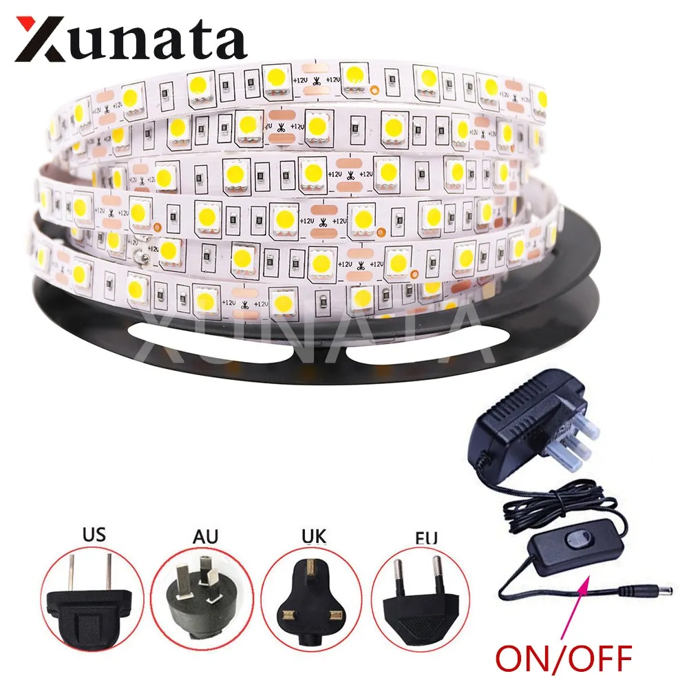 Гибкая светодиодная лента EU/US/AU/UK DC12V SMD 5050 красный/зеленый/синий/белый/теплый