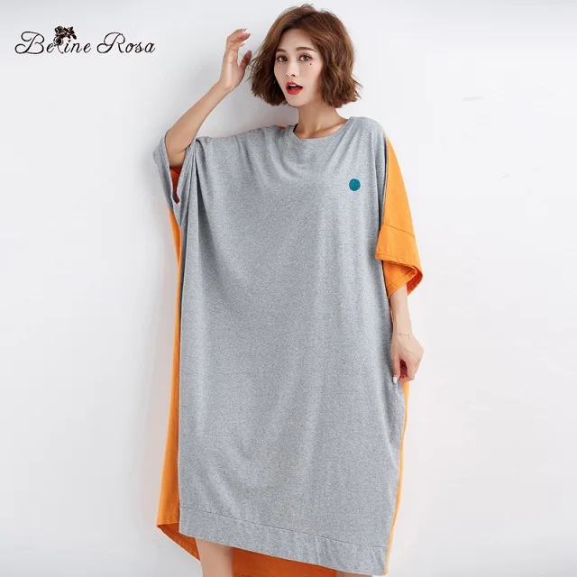 Платья-рубашки из хлопка BelineRosa, Платье-футболка большого размера в корейском стиле, летом,размер 48 50 52 54 56 58 60, XE000038 - Цвет: gray