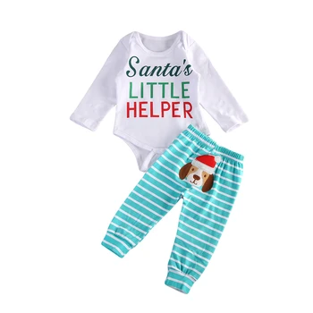 

Newborn Baby Boy Girl Santa's Romper Playsuit Clothes+Pants Outfit Baby Boy Girl Santa's little helper Romper clothes set