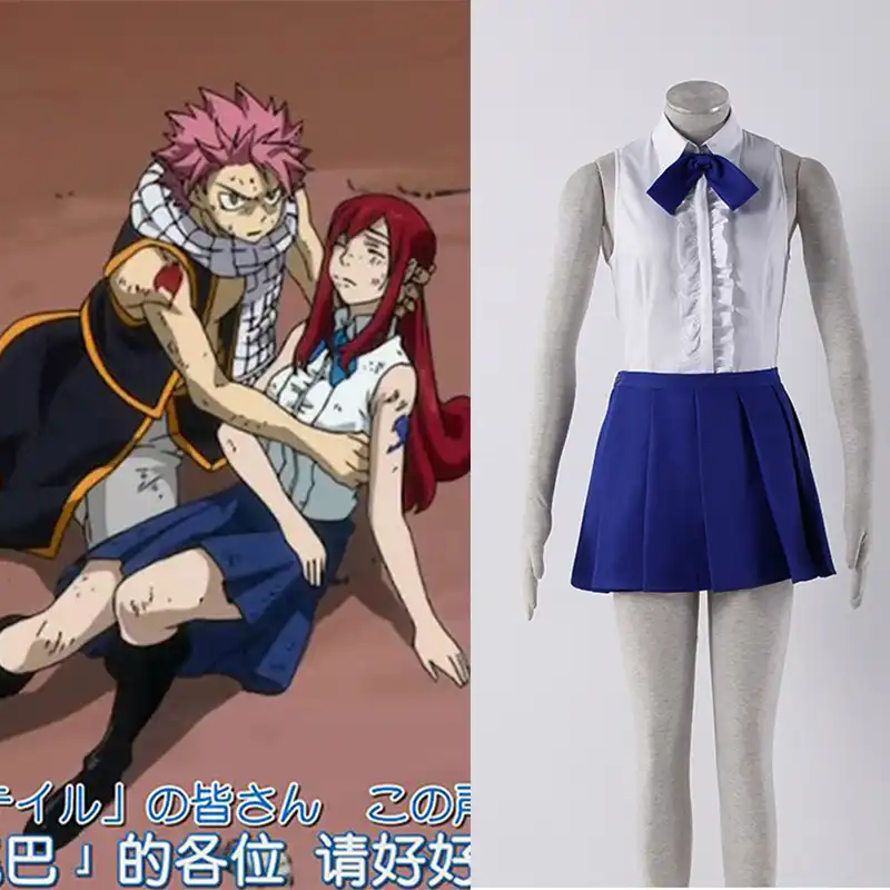 ファッション動物フェアリーテイルコスプレ衣装エルザスカーレット白シャツと青のスカートコスプレセットの服 Fairy Tail Cosplay Costume Fairy Tail Cosplaytail Cosplay Aliexpress