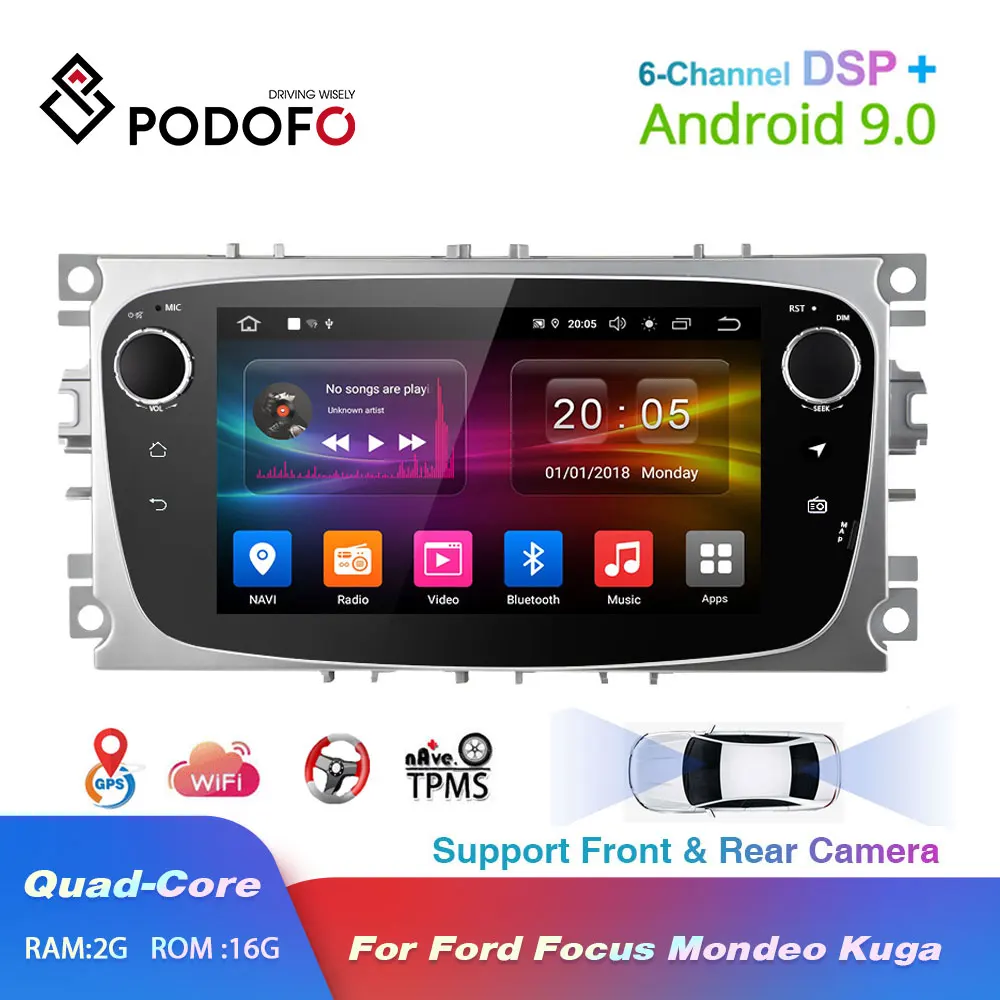 Podofo 2 Din радио Android 9 0 MP5 автомобильный dvd-плеер gps/wifi для Ford Focus Mondeo Kuga C-MAX S-MAX Galaxy