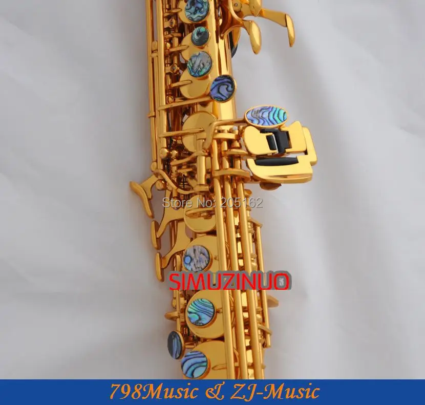Электрофорез Золотой изогнутый колокольчик Сопрано-саксофон Bb ключ к высокому F ключ и G ключ