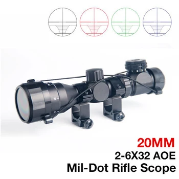 

Hunting Tactical 2-6x32 AOE Illuminated Scope Red Green Mil-dot Sight Rifle Scope 20mm Rail Mounts Airsoft Optical HT6-0024