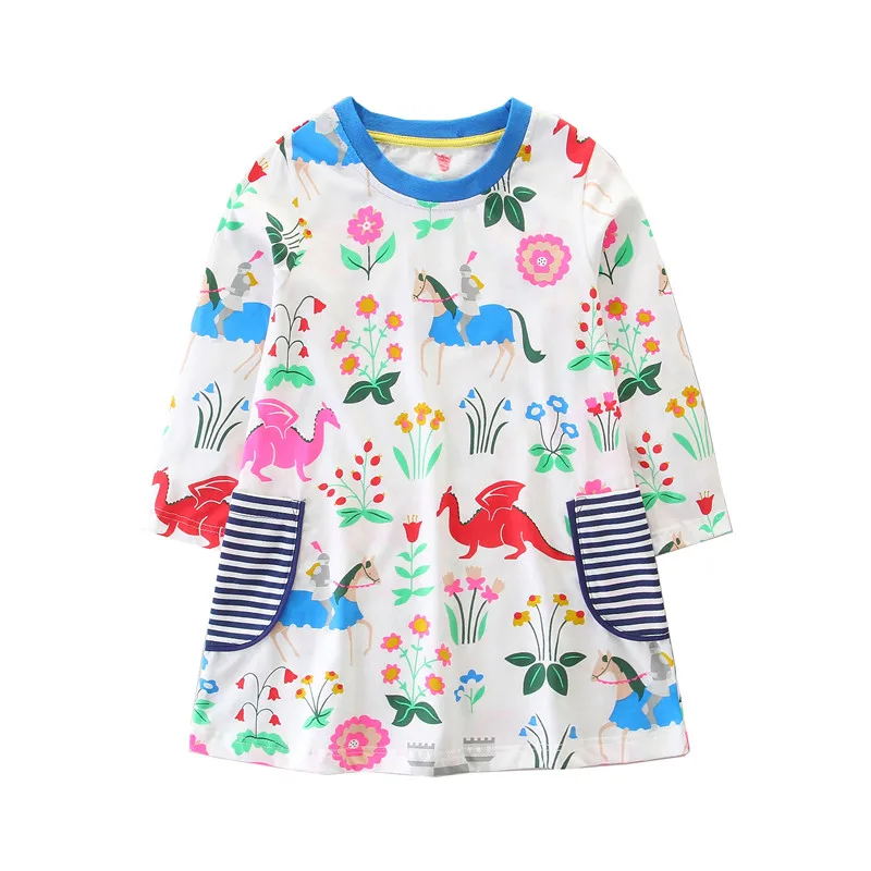 

Toddler Cotton girls dresses long sleeve children dresses 2018 new autumn spring kids clothing flowers unicorn dressese