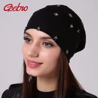 Geebro Women's Beanie Hat Spring Casual Polyester Star Rhinestones Slouchy Beanie for Women Autumn Thin Cotton Female Skullies 1