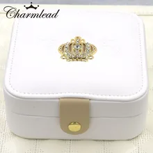 Charmlead Королевская корона коробка для хранения ювелирных изделий косметический чехол с зеркалом Кожа Подарочная коробка для кольца серьги браслет кулон ювелирные изделия