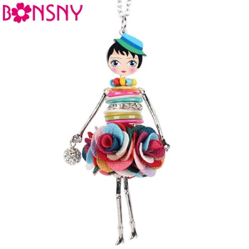 

Bonsny Enamel Handmade French Doll Necklace Pendant Sweater Chain Choker Novelty Jewelry For Women Girls Gift Dropshipping Charm