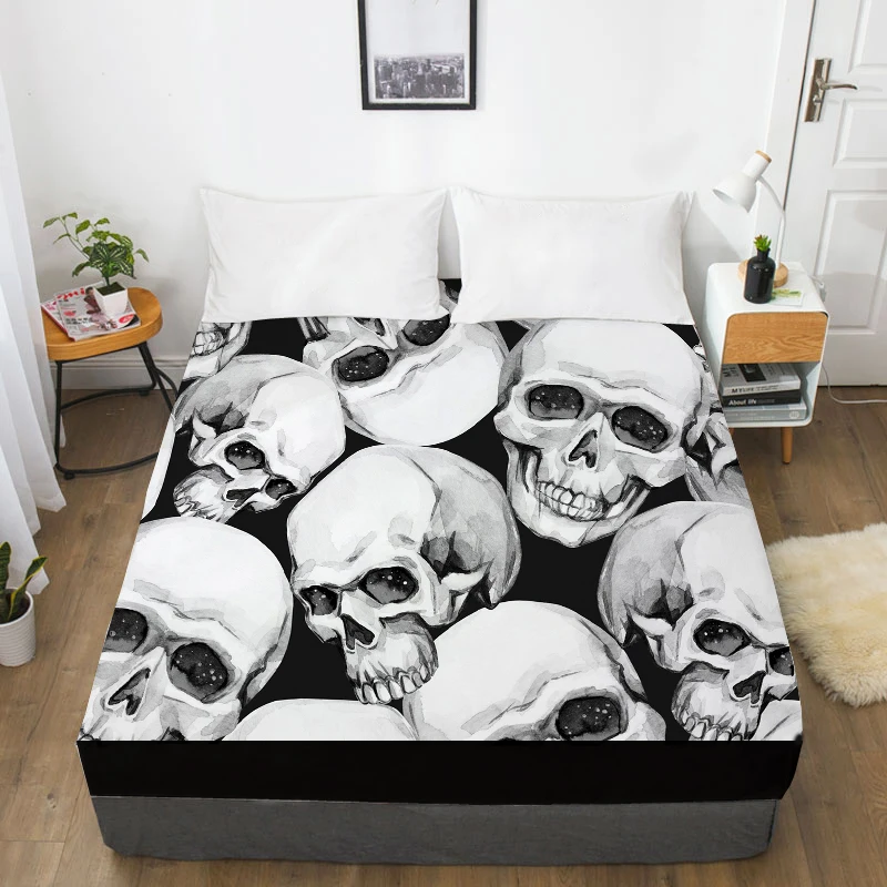 3D Custom Bed Sheets With Elastic,Fitted Sheet Queen/King,Black Skull Mattress Cover 135/150/160x200 bedsheet,drop ship - Цвет: 10