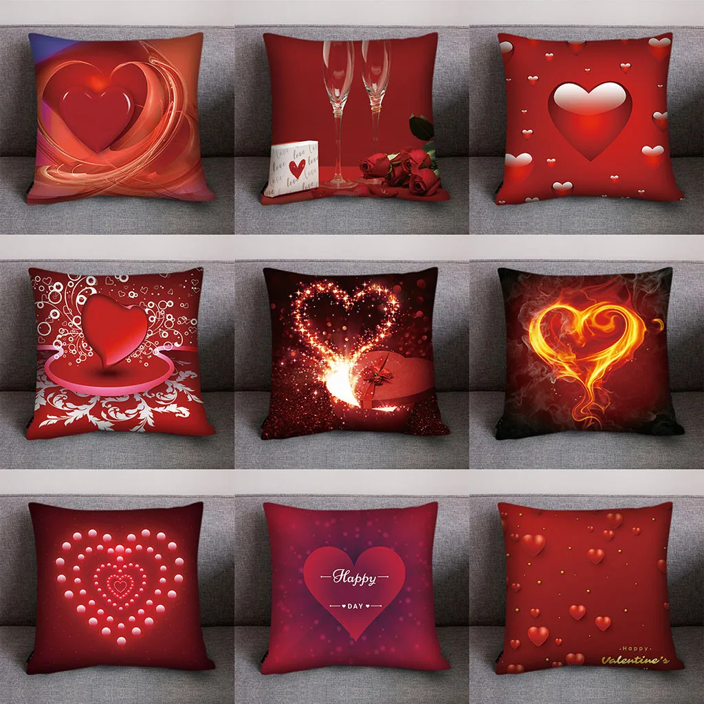 

Valentine Print Pillow Case Polyester Sofa Car Throw Pillows Cushion Cover Red Home Decorative Pillows Cover
