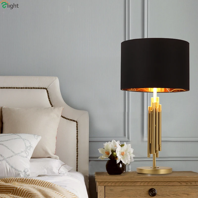 Современная золотая металлическая Светодиодная настольная лампа Luminaria Black Fabric