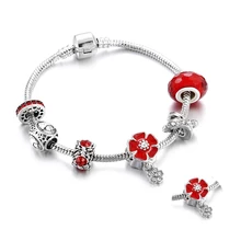 Shshd Модные посеребренные женские браслеты цветок бусина в виде листьев Кристалл Шарм Браслеты и браслеты для самодельных украшений подарок на день матери