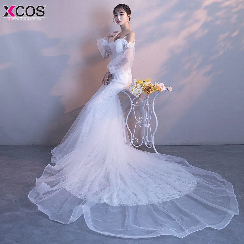XCOS Spaghetti Straps Beach Wedding Dresses 2018 Vestido Noiva Praia Simple White Casamento Mermaid Bridal Gown Custom Made | Свадьбы и
