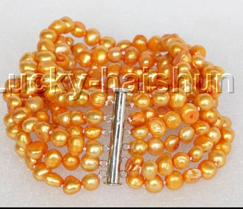 

8" 8mm 6row Baroque dark yellow pearls bracelet magnet clasp j11122@^Noble style Natural Fine jewe SHIPPING new >>free shipping