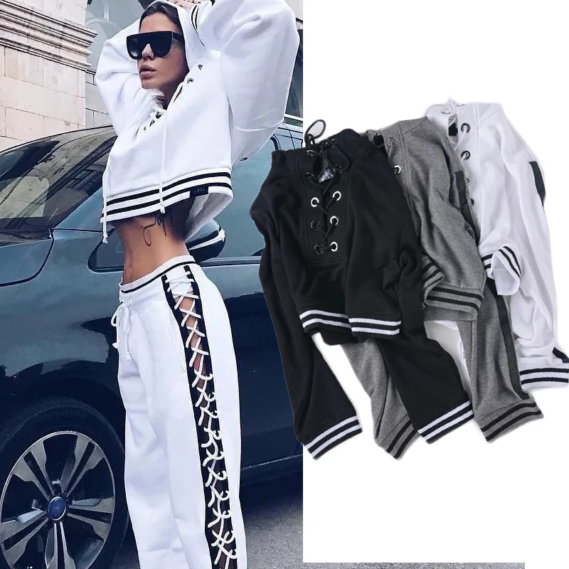 

Fetoo High Street Lace Up Crop Hoodies Sweatshirts Women Hooded Short Pullover Female 2018 New Tracksuit for Women Crop Tops p35