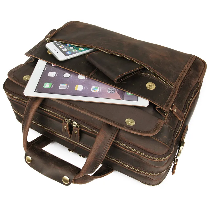 Nesitu Коричневый мужской портфель из натуральной кожи, сумки-мессенджеры, деловая Дорожная сумка из кожи Crazy Horse, 15,6 дюймов, портфель для ноутбука M7388