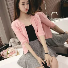 2016 new spring Beaded knitted cardigan sweater female slim short cardigan coat dress shawl a little