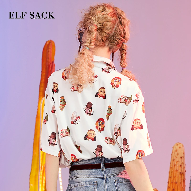 ELFSACK летние новые женские рубашки с мультяшным принтом блузки Повседневная