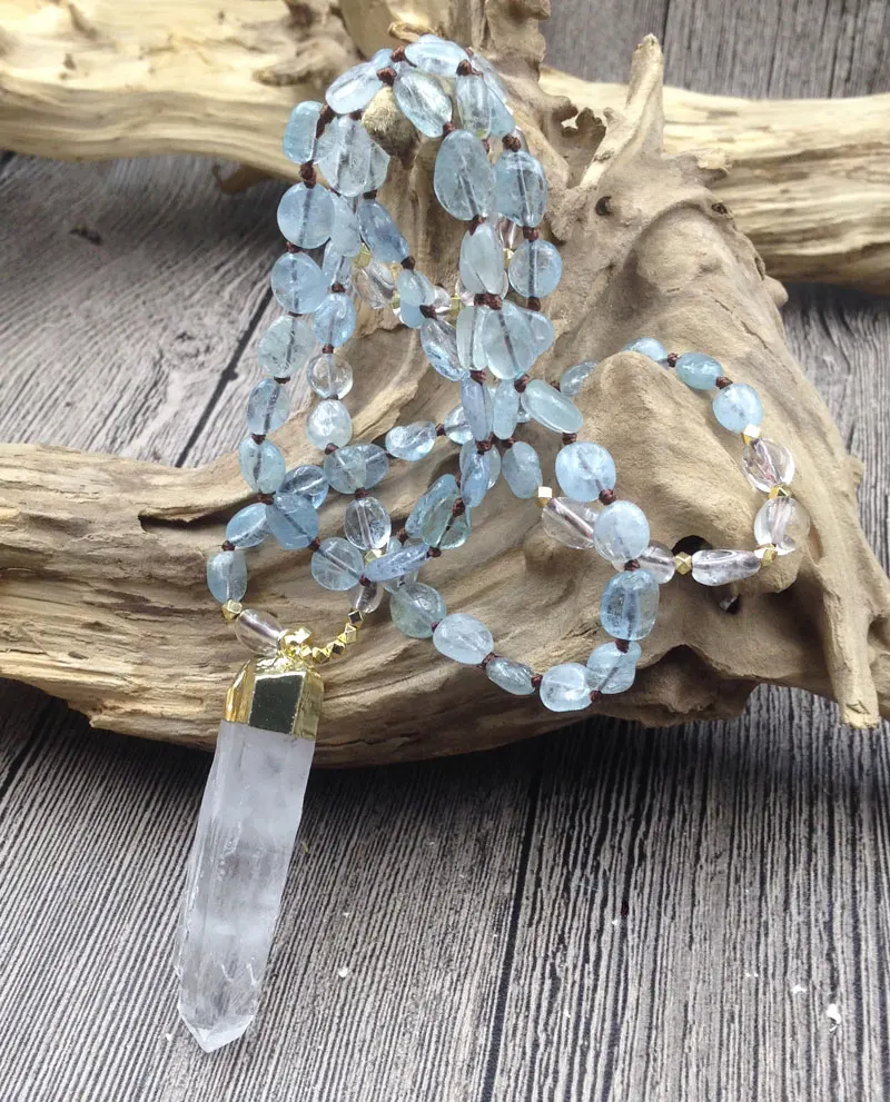 YA2975 кулон из природного кварца Aquamarines каменные самородки Beads Knot ручной работы