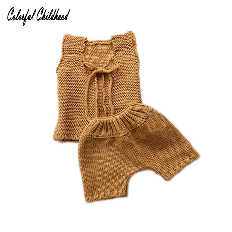 

Baby boys girls clothing kids wool knit vest pants suit infant clothes set toddler Outfit baby sets Children sweater+shorts sets