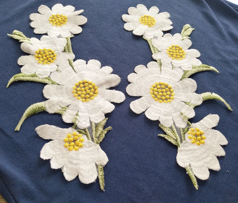 Blue Embroidered Organza Daisy Flower Sew On Floral Patch Applique DIY by Piece