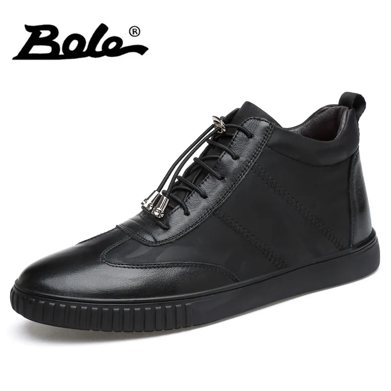 

BOLE Fashion Designer Handmade Leather Men Shoes 2017 Autumn High Top Round Toe Men Casual Shoes Flat Shoes Men Large Size 37-45