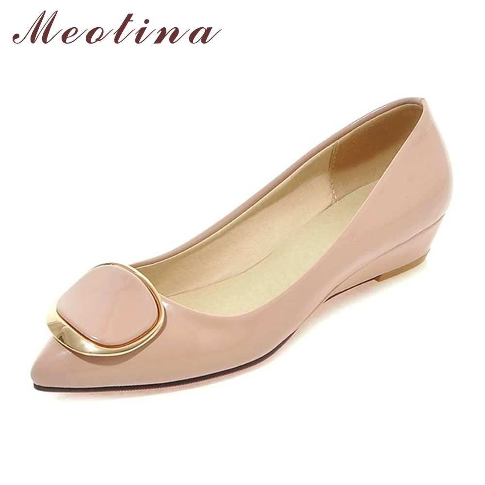 

Meotina Women Shoes Wedge Heels Bridal Wedding Shoes Spring Low Heels Pumps Ladies Shoes Pumps Slip On Pink White Big Size 42 43