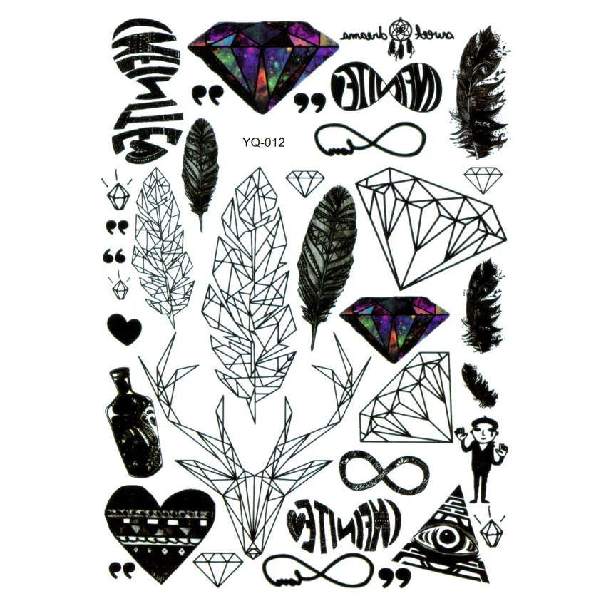 5pcs Diamond and love forever Waterproof Temporary Tattoos men Feather Fake Tattoo Stickers Tatoo Kids Tatuajes Glitter Tattoo