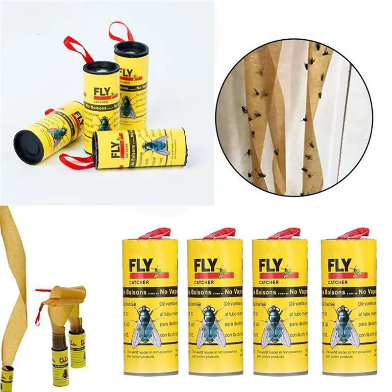 

CTREE 4 Rolls Double sided Sticky Paper Fly Glue Flies Insect Bug Glue Paper Trap Strong Flypaper Sticky Fly Paper Flytrap C838