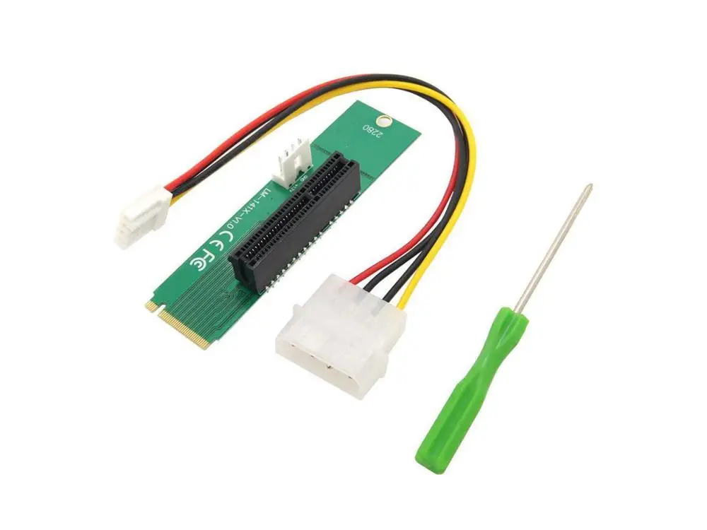 

50PCXM.2 NGFF PCIe M Key Male to PCI-e Express 4X Female Converter Adapter Card with Floppy 4 Pin to Molex 4 Pin Power Cable
