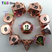 Горячие цвета розового золота металлические игральные кости глянцевые лица D4 3xD6 D8 D10 D12 2xD20 с железной коробкой для карточной игры