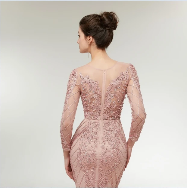 Robe De Soiree длинное вечернее платье телесного и розового цвета с длинными рукавами