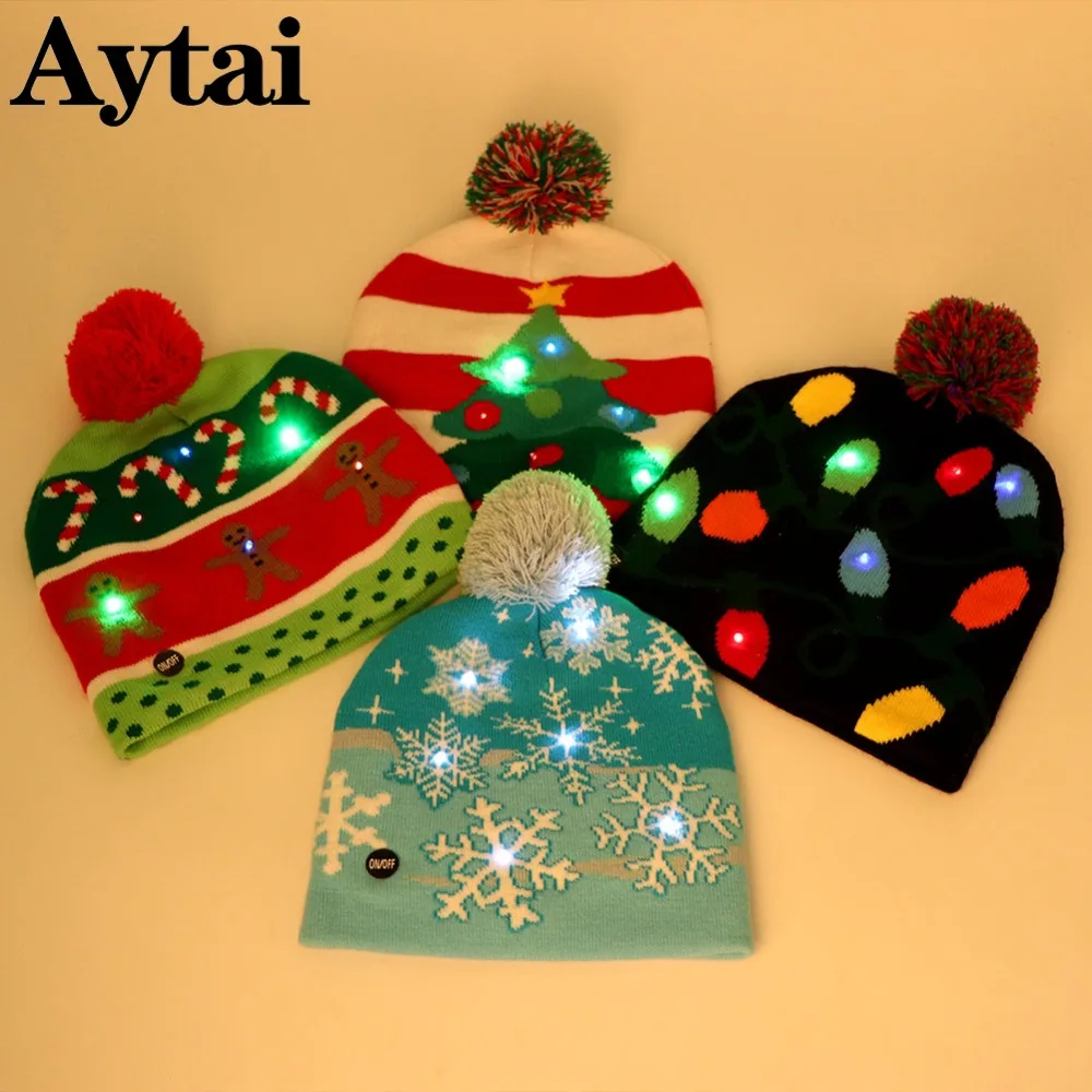 Aytai LED Christmas Beanie Ugly Christmas Sweater Christmas Tree Beanie Light Up Knitted Hat for Children Adult Christmas Party in Christmas Hats from Home