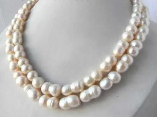 

Hot sale new Style >>>>> 2Strands 10mm 18'' White Double Baroque Freshwater Pearl Necklace