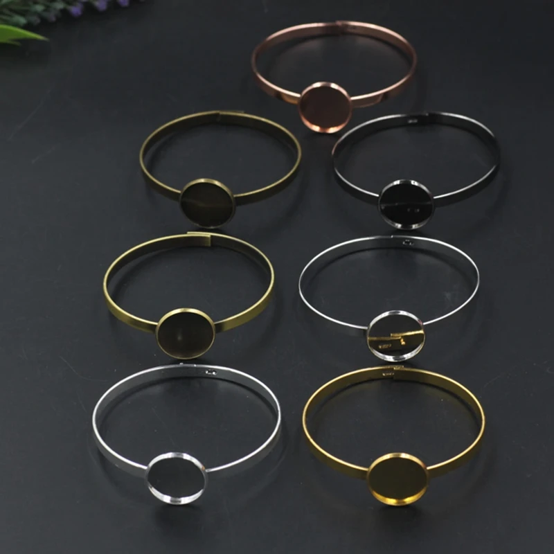 High Quality 15mm 6 Color Copper Material Bangle Base Bracelet Blank Findings Tray Bezel Setting Cabochon Cameo(08107