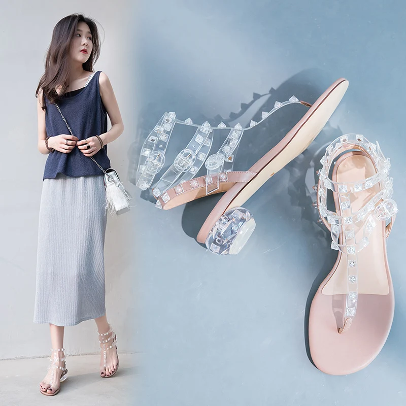 Gladiateur Femme Eunice Rivets String Choo sangles As Femmes Style 2018 Talons Étrange Sandales Transparent Pvc Picture Med T D'été xa5WYqZwR