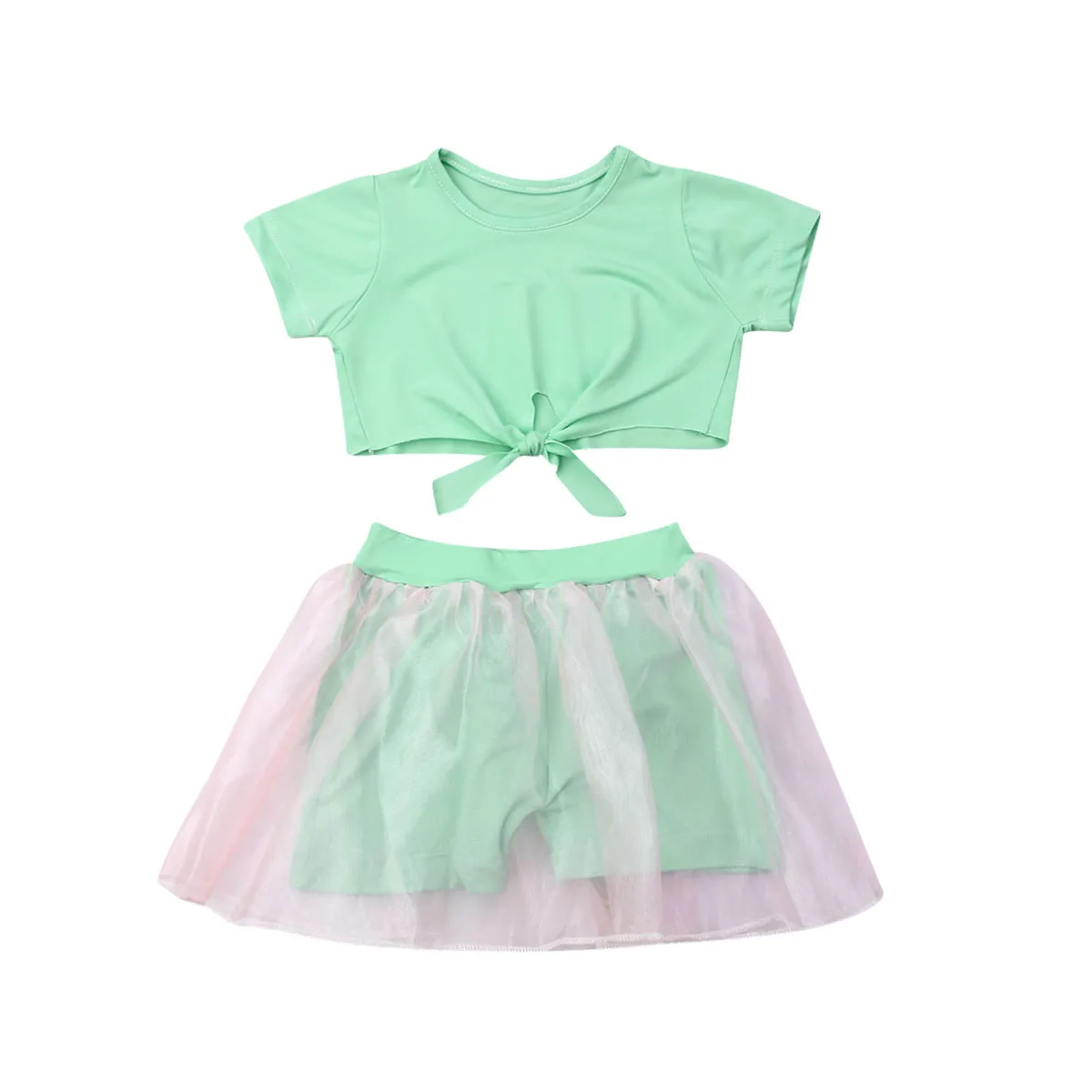 

1-6Y Summer Toddler Kids Baby Girl Short Sleeve Crop Tops Tutu Transparent Short Skirt 2PCS Outfits Fashion Children Clothes