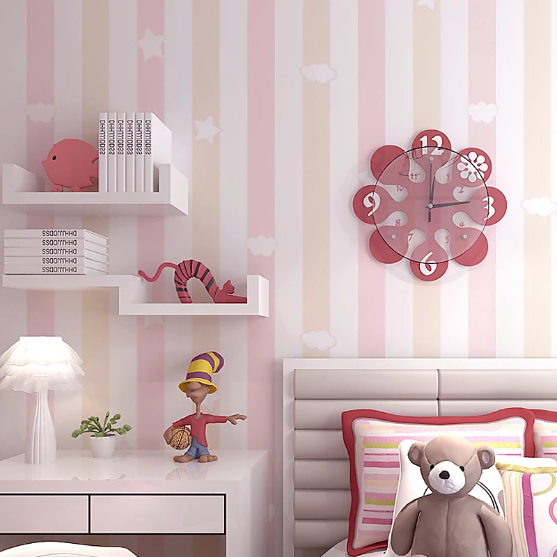 

Children's room princess room non-woven wallpapers for kids blue pink vertical stripes bedroom boy girl room cartoon wall paper