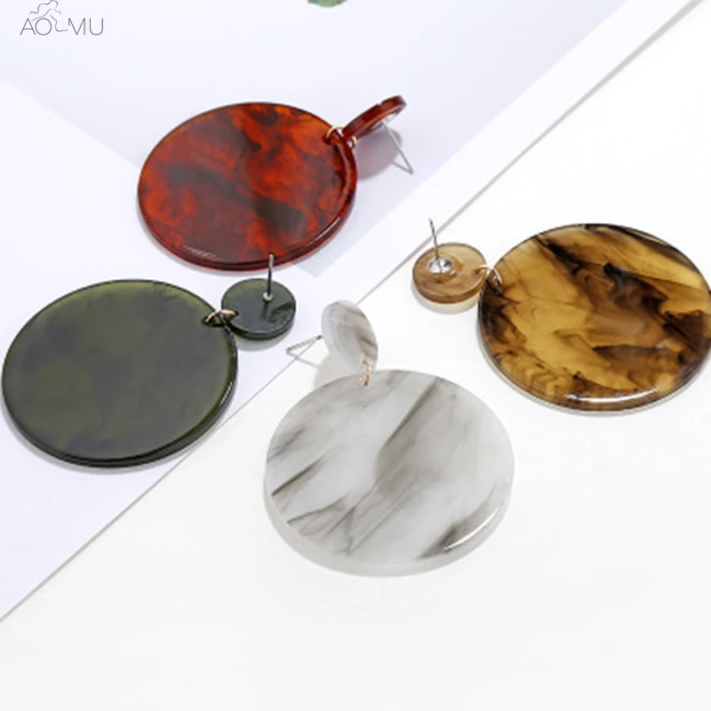 

AOMU New Design Vintage Fashion Acetic Acid Resin Geometry Round Dangle Earrings Women Acrylic Veins Jewelry Boucle D'oreille