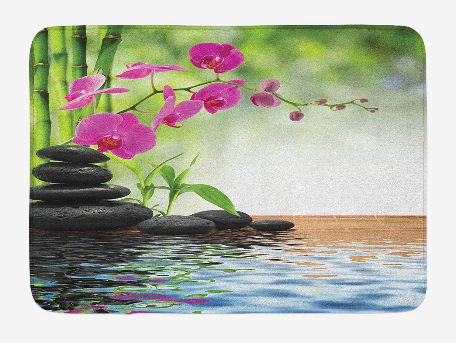 Spa Bath Mat Composition Bamboo Tree Floor Mat Orchid Stones Wellness