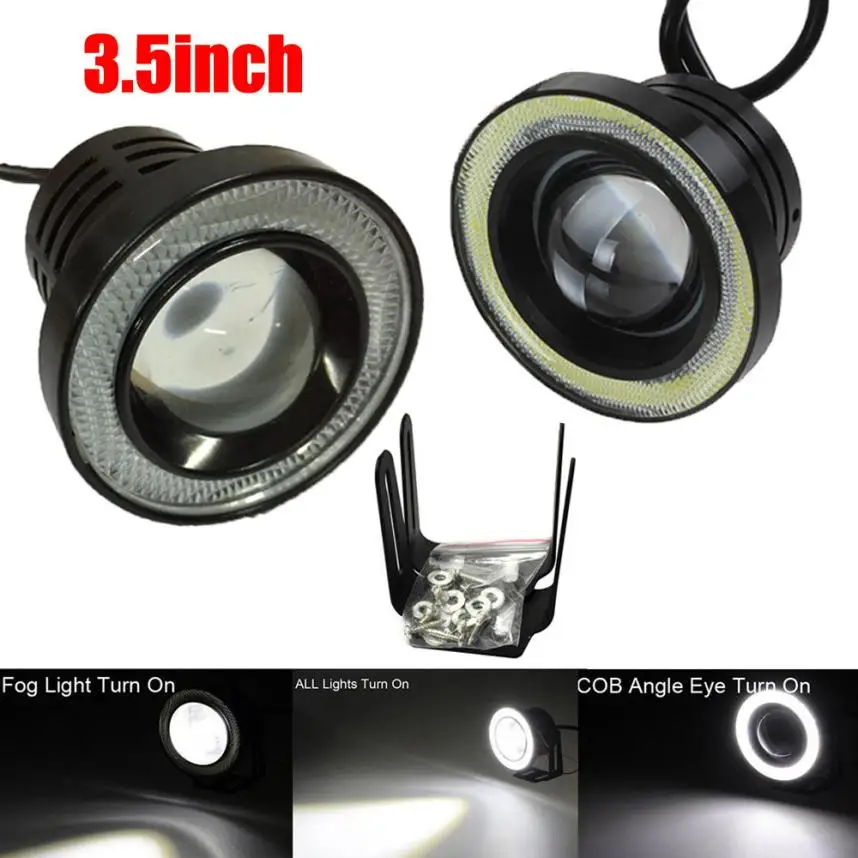Car Styling 3.5Inch Car Fog Light COB LED Projector Halo Ring DRL