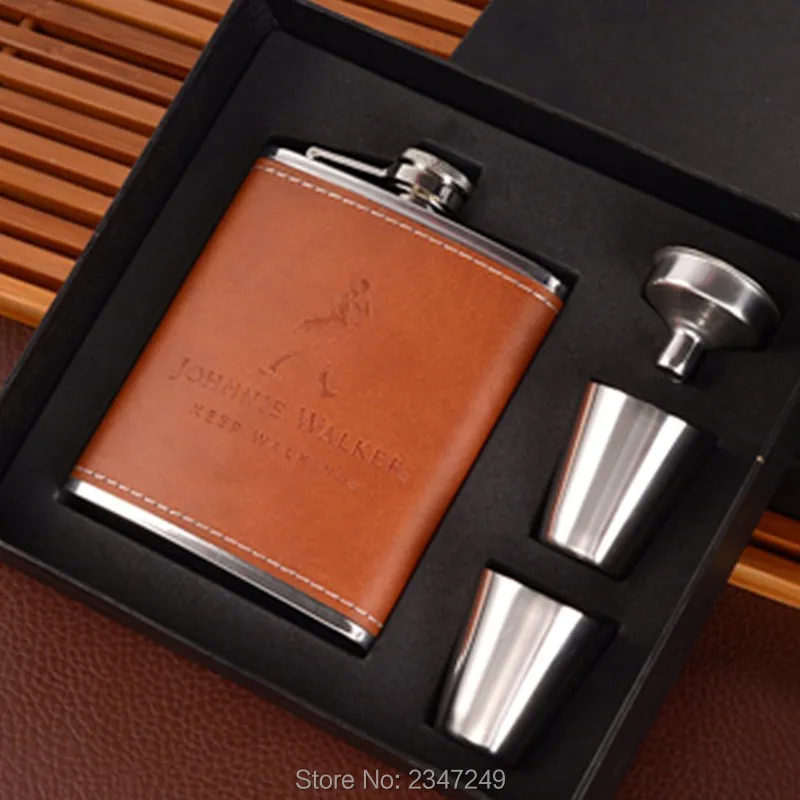 

7oz whisky beer wine Stainless steel alcohol vodka hip flask with pu leather travel Bottles