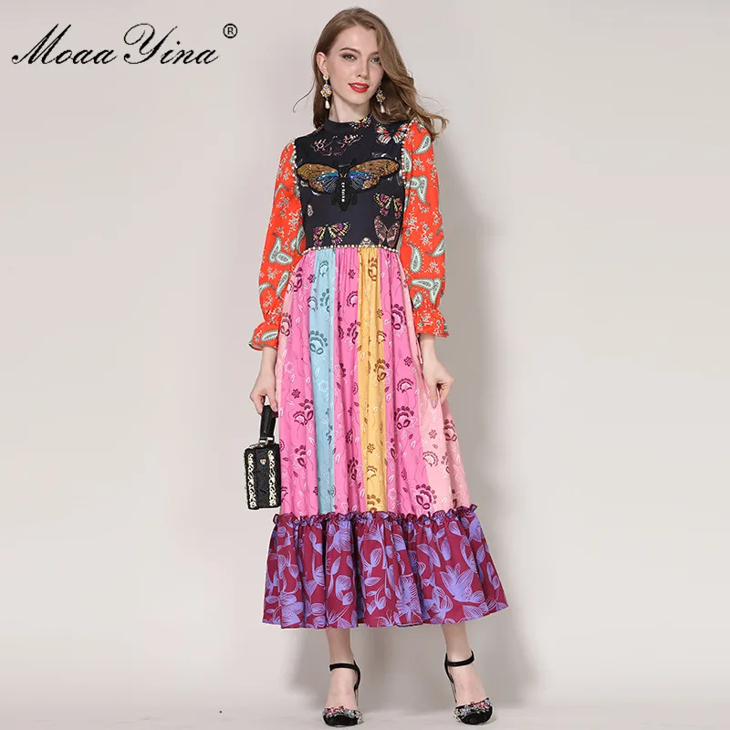 MoaaYina Fashion Designer Runway Dress Spring Women Long sleeve