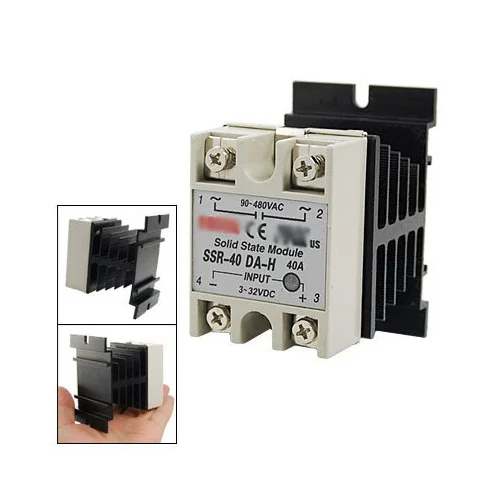 

WSFS Hot Sale DC to AC Single Phase Solid State Relay SSR-40DA 40A 90-480V AC+Heat Sink